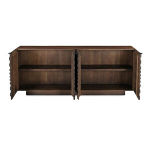 the Easton sideboard transforms two-dimensional designs into intriguing three-dimensional textures. This piece harnesses wood's natural vitality and depth to bring these compositions to life