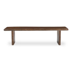 The Lila dining bench reimagines its live edge. It introduces a softer appeal with bullnose edging on the shorter ends and base