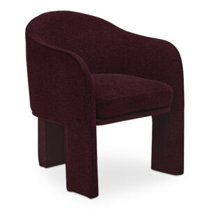 the Clara dining chair is all about comfort with a thoughtfully rounded back and gently curved armrests that add a touch of elegance and femininity. The sleek and minimalistic 3-legged base provides a clean and refined foundation.