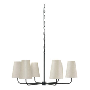 The Mathis chandelier's sleek metal frame and delicate chain detailing create an illusion of weightlessness