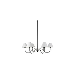 The Whitney chandelier's gracefully curved arm in a blackened bronze finish creates a captivating silhouette
