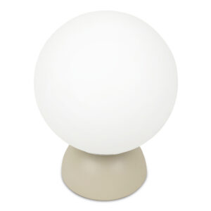 The Ovi table lamp artfully blends mid-century charm with contemporary elegance. An opal glass globe diffuses soft