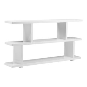 geometric lines rooted in mid-century modern design—equally at home against a wall or standing freely in an open-concept layout. A high-gloss white lacquer finish over MDF gives the compact structure a bright