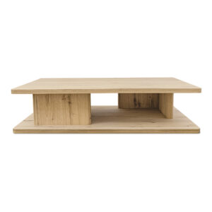The Casey coffee table harmoniously blends rustic charm with contemporary aesthetics. A distinctive vertical support adorned with a refined bullnose edge adds sculptural grace to its minimalist design. Ample open storage beneath the tabletop offers practical display or storage solutions.