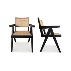 Stripped-down and still striking—this mid-century modern dining chair makes a strong case that less really can be more. A solid elm frame in a black semi-gloss finish pairs with a natural rattan seat and backrest