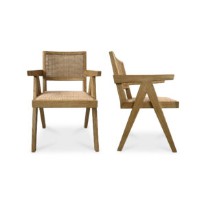 Stripped-down and still striking—this mid-century modern dining chair makes a strong case that less really can be more. A solid elm frame with a natural semi-gloss finish meets a rattan seat and backrest in matching warm tones