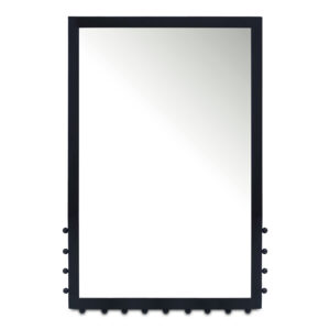 The Figaro wall mirror's sleek iron frame provides a contemporary canvas for reflection. A subtle finial detail graces the lower third