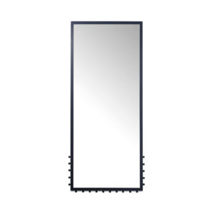 The Figaro floor mirror's sleek iron frame provides a contemporary canvas for reflection. A subtle finial detail graces the bottom of the frame