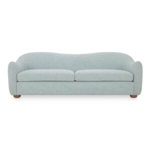 The Bria sofa's gently sloping arms and rubberwood feet