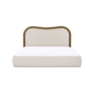 That wave headboard is pure art deco rhythm—Camilla makes the room feel instantly composed. The stepped-down frame detail gives the headboard depth you notice from every angle