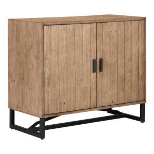 the Sierra 2 door cabinet exhibits natural woodgrain and knot variances. Its single adjustable pine wood shelf provides ample space while a solid metal base & finished back give this 2 door cabinet its transitional design.