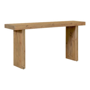 the Monterey console table brings earthy appeal with its rustic style. Featuring richly finished pinewood and a solid-panel base design for fluidity