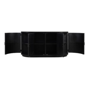its contemporary recessed base contrasts with the rustic wood