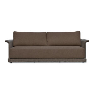 The Meredith sofa's graceful tulip silhouette and curved armrests create visual interest