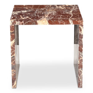 The bold simplicity of the waterfall design speaks volumes with the Rosa accent table's versatility. Crafted from beautiful Rosso Levanto marble