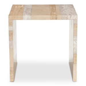 The bold simplicity of the waterfall design speaks volumes with the Rosa accent table's versatility. The table is singularly impactful and crafted from beautiful sections of different types of neutral-toned marble with a generous scale and thickness to create a substantial look. This piece commands attention as a statement of natural elegance.