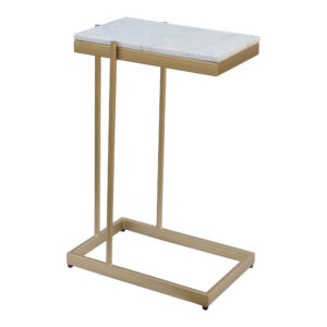 putting a white marble surface within easy reach. The marble top shows natural veining