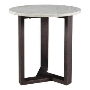 A classic staple that will transcend every dining situation. The Jinxx Side Table evokes modern simplicity with its geometric base made from solid acacia wood. Jinxx’s Satwaria marble tabletop is heavily veined with darker grey and charcoal striations