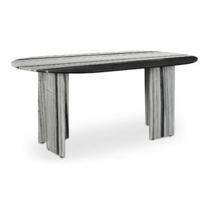 adding a touch of artistry and opulence. The smooth and organic textures on the marble beautifully contrast with the table's geometric base