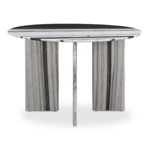 The Celia round dining table effortlessly combines contemporary flair with a timeless silhouette. The table's allure is further enhanced by expressive white panda marble