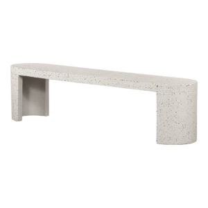 this spacious bench’s rounded geometric shape contrasts so well within an organic environment. Smooth and minimal
