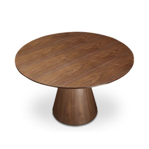 the Otago Table features clean lines and a contemporary modern style that will brighten up your dining area with its warm hues and circular design. A polished walnut veneer completes this table's seamless look.
