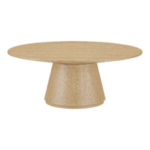 All about the curve. This round coffee table draws the eye with a flared base that tapers up to a wide