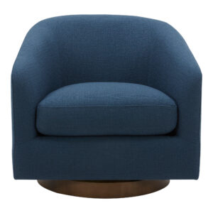 Deep blue and soulful. Calm and relaxed. The Oscy swivel chair is a cloud of comfort that brings airy energy and convenience into your living room with its 360° swivel