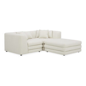 the Lowtide nook modular sectional configuration showcases a layered appearance that promotes comfort. Textured fabric enhances its vintage influence and understated elegance