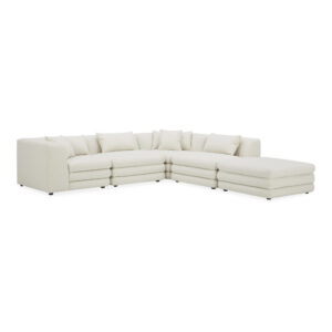 the Lowtide dream modular configuration showcases a layered appearance that promotes comfort. Textured fabric enhances its vintage influence and understated elegance