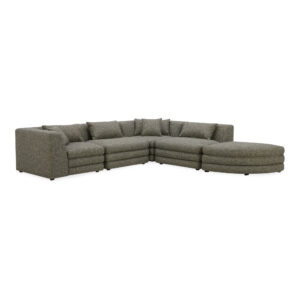 the Lowtide alcove modular configuration showcases a layered appearance that promotes comfort. Textured fabric enhances its vintage influence and understated elegance