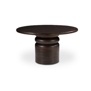 Round tables just make conversations easier. Maro brings that easy flow with a bullnose edge that feels welcoming and a sculptural pedestal that keeps the center clear. Crafted in mango wood