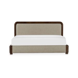 Soft shape. Strong statement. Bower balances sculptural lines with tailored comfort. A cylindrical Acacia wood frame wraps its linen-blend headboard