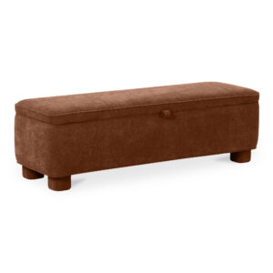 the Ichigo storage bench is upholstered in a soft-touch polyester