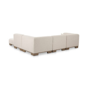 working as free-standing pieces or a connected setup. Oatmeal performance fabric adds warm texture