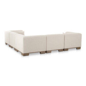 working as free-standing pieces or a connected setup. Oatmeal performance fabric adds warm texture
