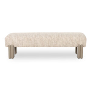 The Priya bench combines modernity and comfort with its high-gloss iron legs and contrasting textured fabric
