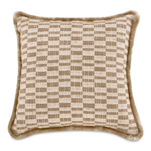 The Leone cushion adds vintage charm and contemporary flair with its bold geometric print in striking taupe. Meticulously crafted with a dense fringe trim