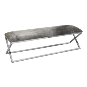 the Rossi Bench brings a luxurious statement to your space. With a solid stainless steel frame and cow hide upholstery