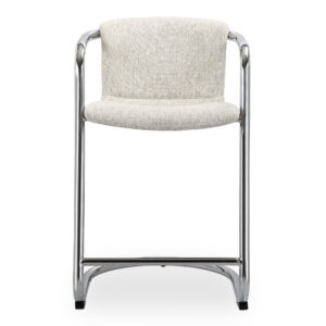 warmth and passion. Its modern industrial aesthetic unites the luxurious sophistication of easy-to-clean fabric upholstery with sleek industrial chrome iron framing for a look that is both refreshed and retro.