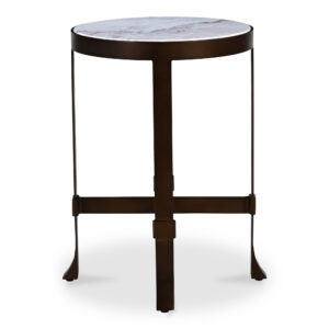 The Holli side table blends timeless white marble with sleek iron