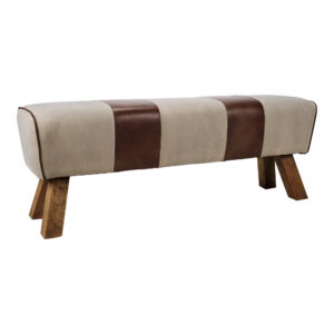 Pommel takes cues from the sports world and brings them home. Top-grain leather and canvas wrap a solid eucalyptus frame