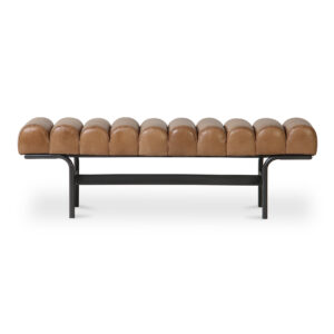 Channel-stitched buffalo leather stretched across an iron frame—Harrison keeps things clean