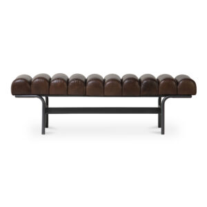 Channel-stitched buffalo leather stretched across an iron frame—Harrison keeps things clean