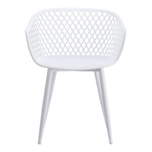 this chair comes in several colors that will be sure to complement your outdoor design with its whicker backing and powder coated metal legs. The perfect addition to any table or as extra seating for guests.