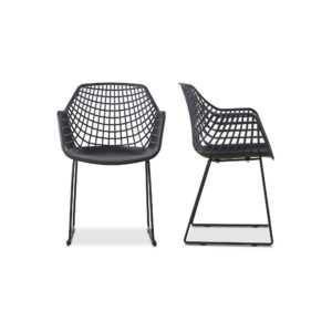That openwork back does more than catch the eye—it lets the breeze right through. This contemporary accent chair pairs a curved polypropylene seat with slim