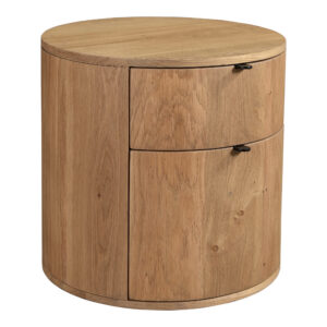 bringing a rounded silhouette to modern spaces. Crafted from solid oak in a semi-gloss natural finish