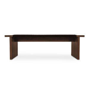 The Merritt outdoor bench blends indoor refinement with outdoor durability. This versatile bench features a solid teak frame complemented by woven