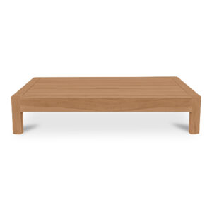 The Enzo outdoor side table complements outdoor seating with sleek simplicity. This solid teak side table features a contemporary low-profile design