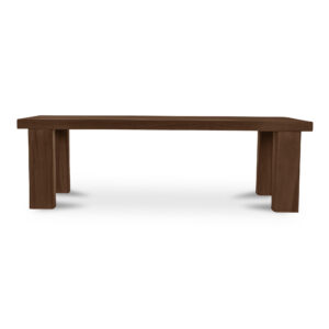 The Marina outdoor bench complements outdoor dining with refined simplicity. This modern slatted bench